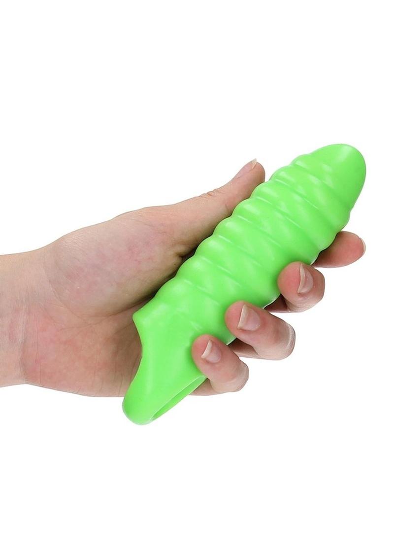 Ouch! Swirl Thick Stretchy Penis Sleeve - Glow In The Dark/Green