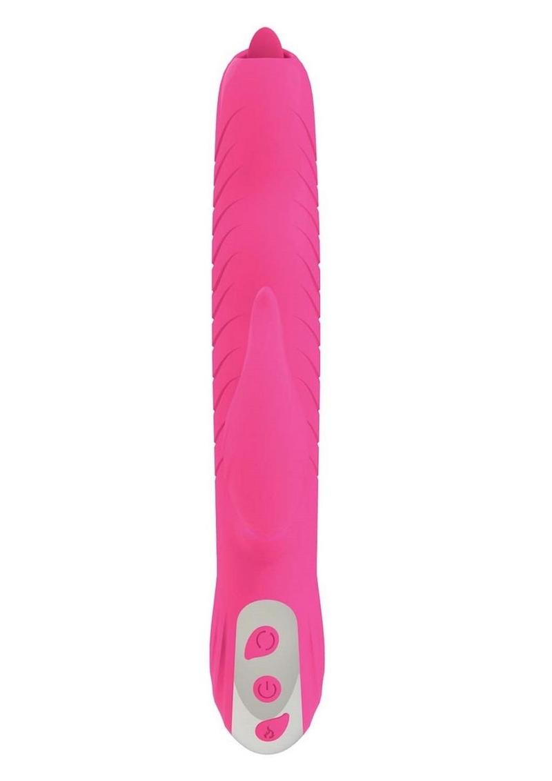 Passion Dolphin Heat Up Rechargeable Silicone Rabbit Vibrator - Pink