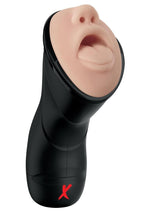 Pipedream Extreme Elite Rechargeable Deep Throat Vibrating Masturbator - Mouth - Black/Vanilla