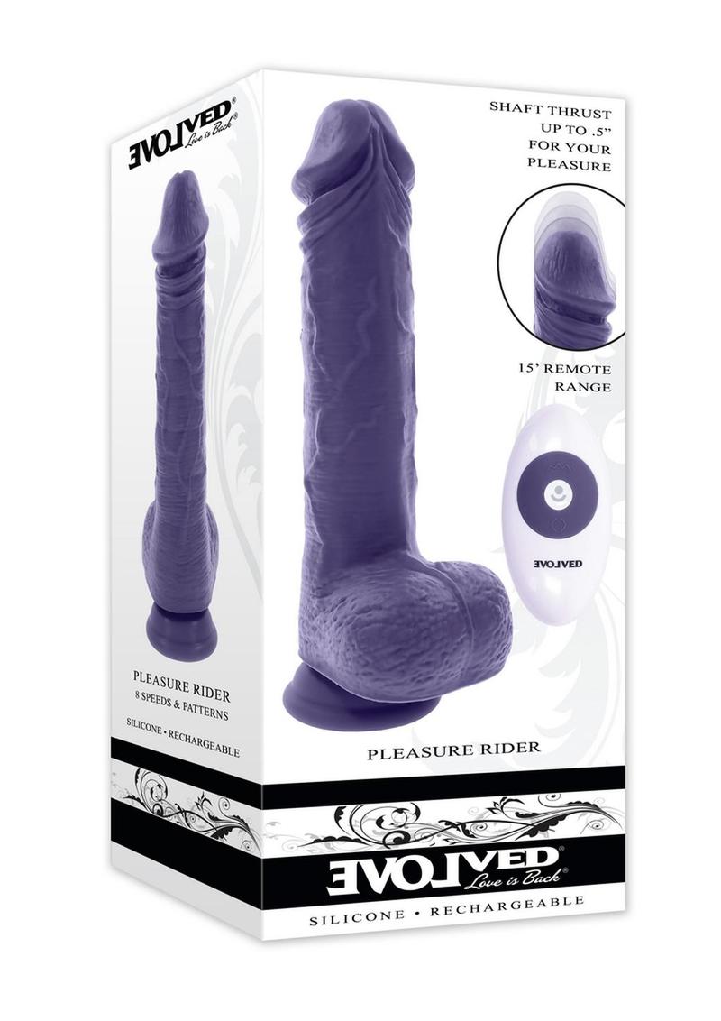 Pleasure Rider Rechargeable Silicone Thrusting Vibrating Dildo - Purple