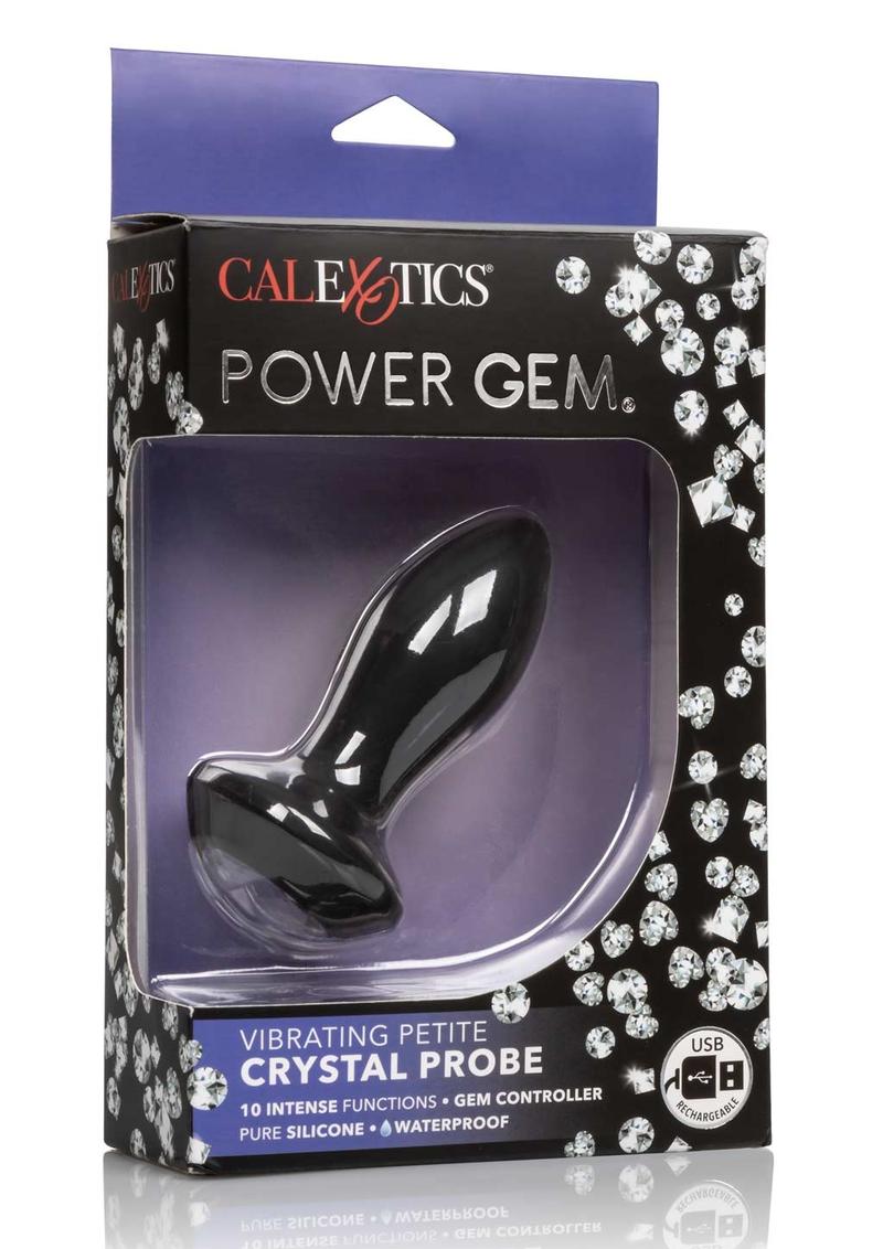 Power Gem Vibrating Petite Crystal Probe Silicone Rechargeable Butt Plug - Black