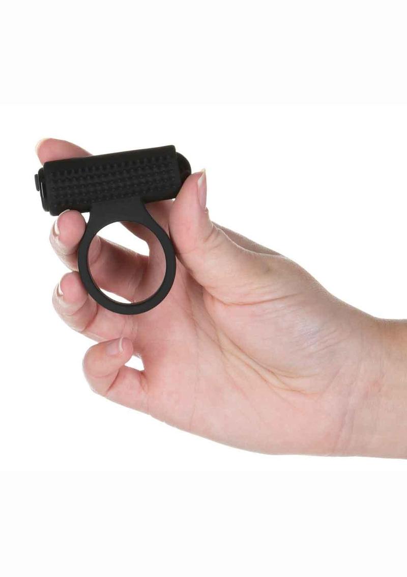 Powerbullet Cosmic Ring Rechargeable Silicone Vibrating Cock Ring - Black