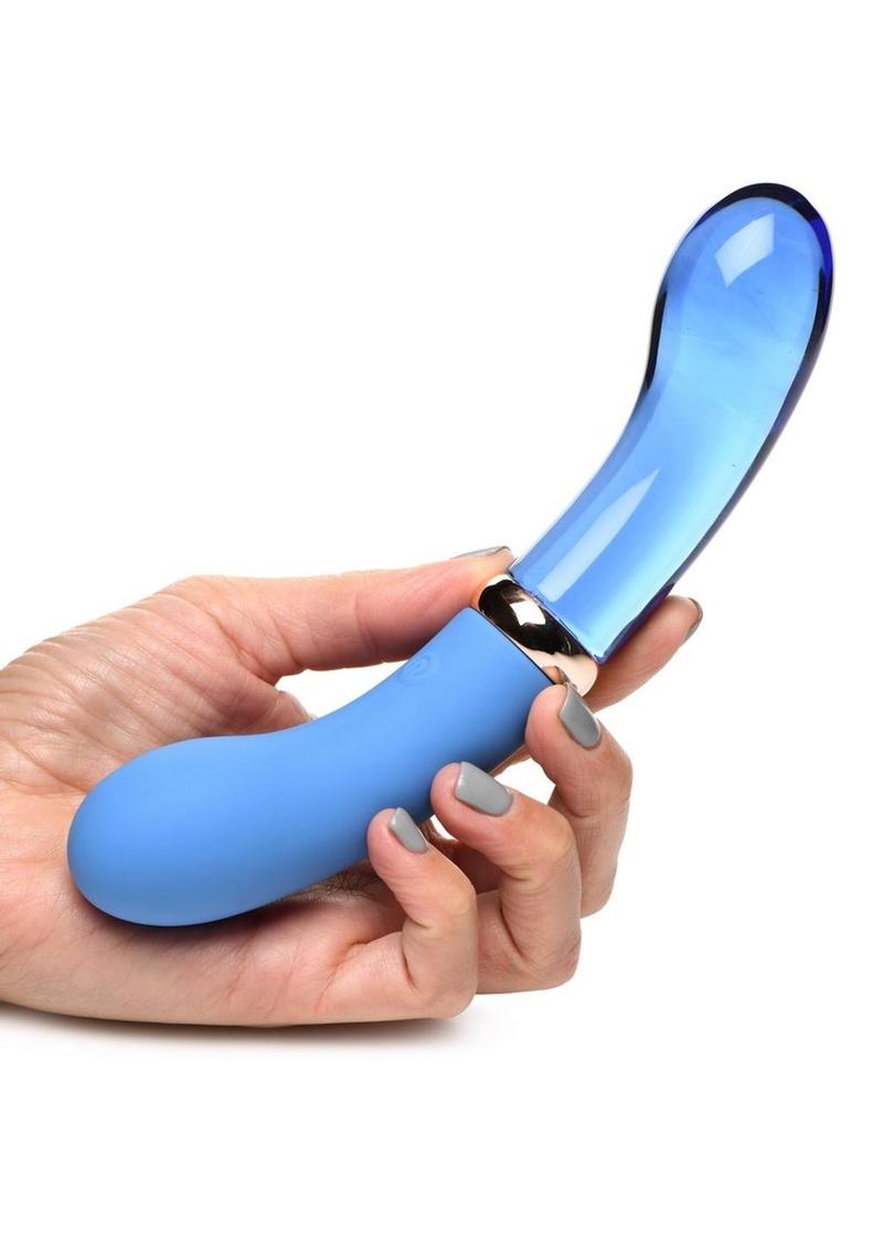 Prisms Vibra-Glass 10x Bleu Dual End G-Spot Rechargeable Silicone/Glass Vibrating Dildo