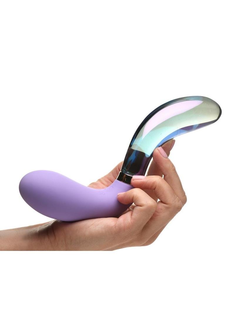 Prisms Vibra-Glass 10x Pari Duel End Wavy Rechargeable Silicone/Glass Vibrating Dildo - Purple