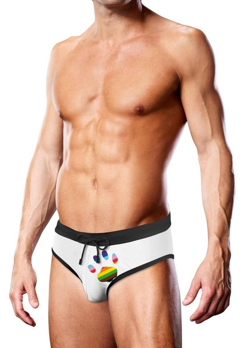 Prowler Oversized Paw Swimming Brief - Multicolor/Rainbow/White - XLarge