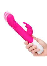 Rabbit Essentials Silicone Rechargeable Slim Shaft Thrusting G-Spot Rabbit Vibrator - Pink