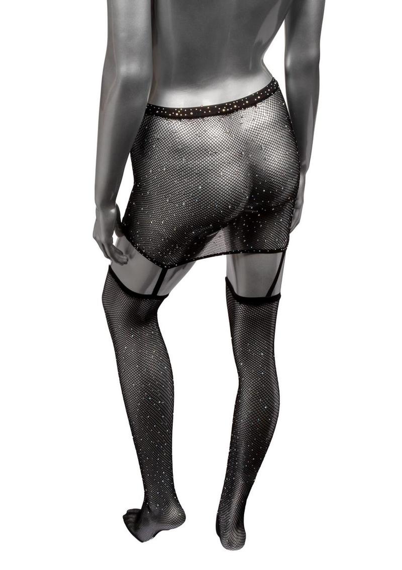 Radiance One Piece Garter Skirt with Thigh Highs - Black - One Size