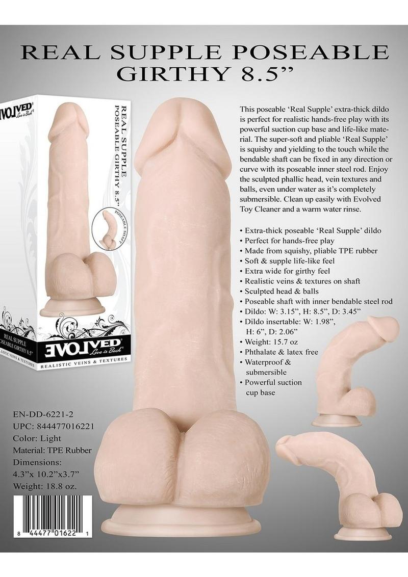 Real Supple Girthy Poseable Dildo with Balls - Flesh/Vanilla - 8.5in