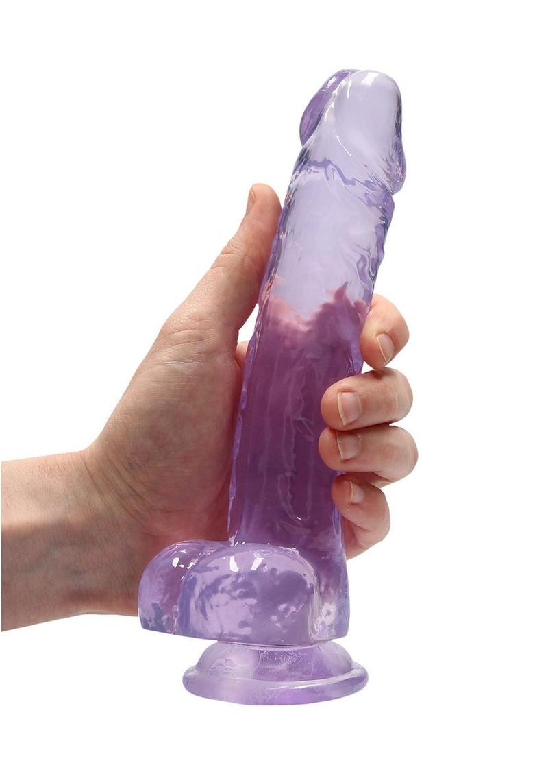 Realrock Crystal Clear Dildo with Balls - Purple - 8in