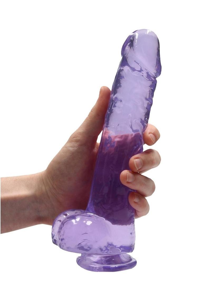 Realrock Crystal Clear Dildo with Balls - Purple - 9in