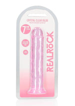 Realrock Crystal Clear Straight No Balls Dildo - Clear/Pink - 7in