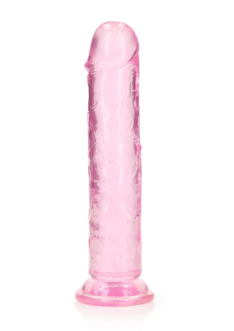 Realrock Crystal Clear Straight No Balls Dildo - Clear/Pink - 7in