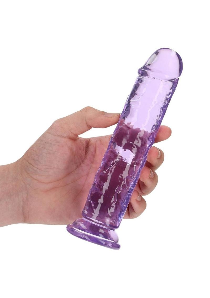 Realrock Crystal Clear Straight No Balls Dildo - Clear/Purple - 7in