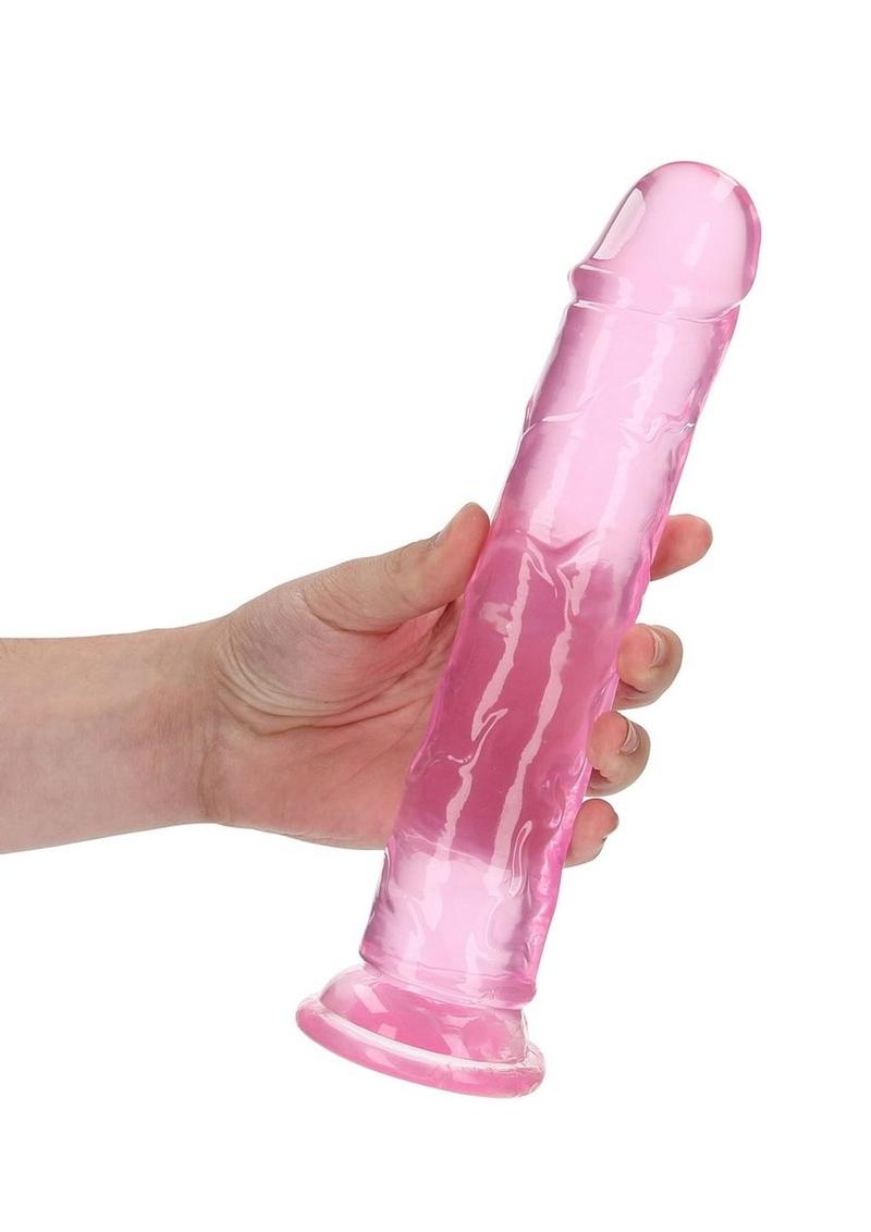 Realrock Crystal Clear Straight No Balls Dildo - Clear/Pink - 9in