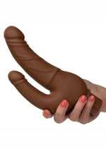 Rechargeable Power Stud Over and Under Silicone Vibrating Double Dong - Chocolate