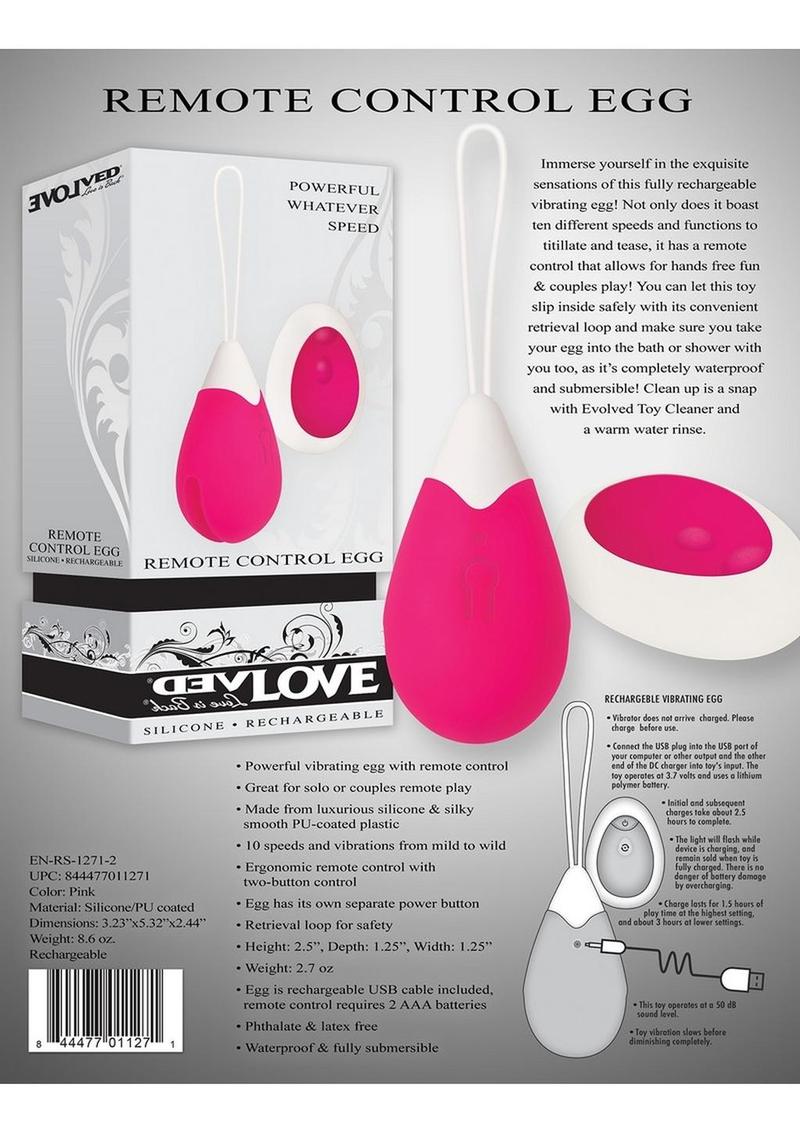 Remote Control Rechargeable Silicone Egg Vibrator - Pink