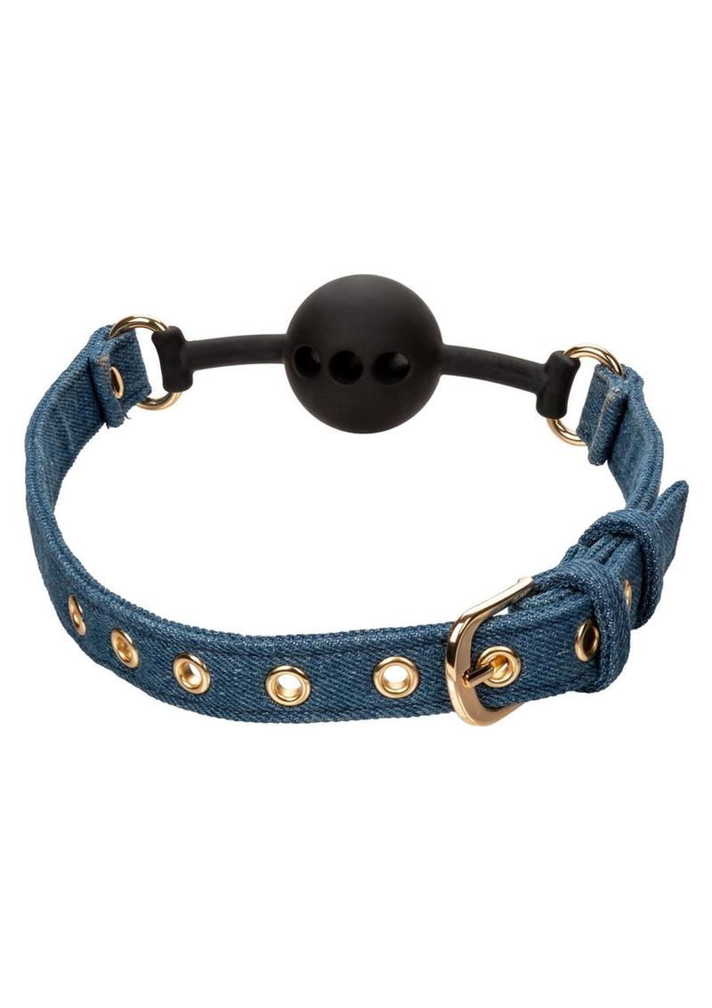 Ride 'Em Premium Denim Collection Ball Gag - Blue