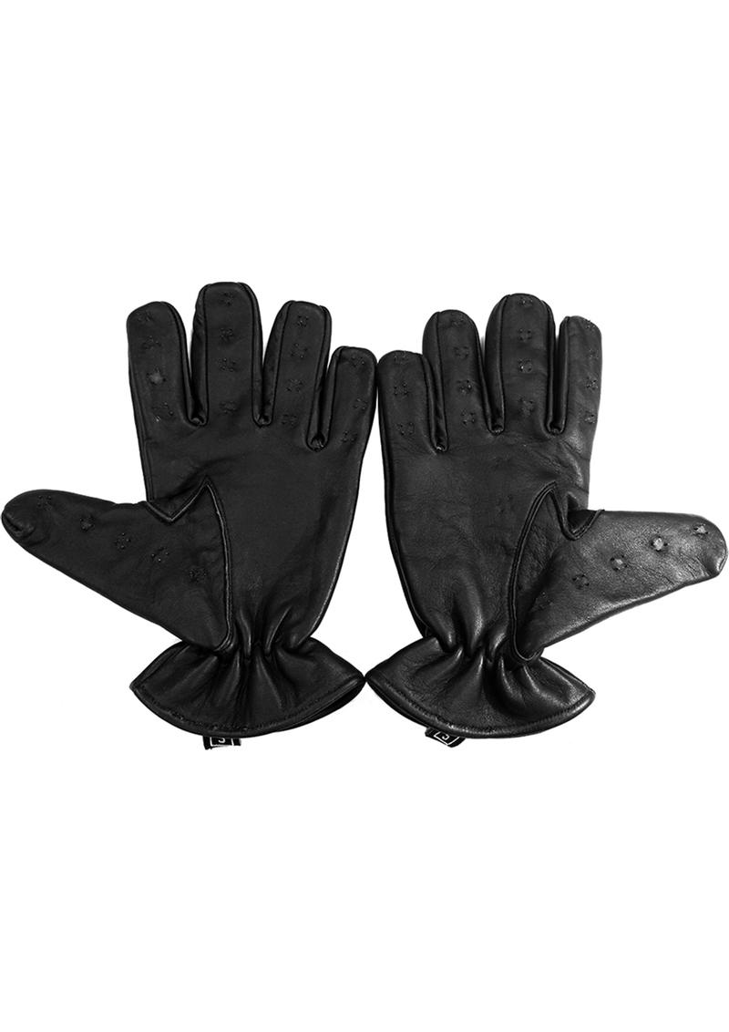 Rouge Leather Vampire Gloves - Black - XLarge