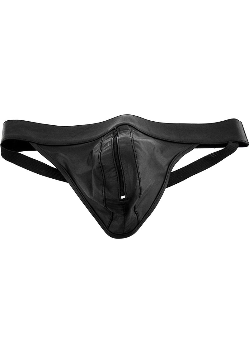 Rouge Leather Zip Jocks - Black - XLarge