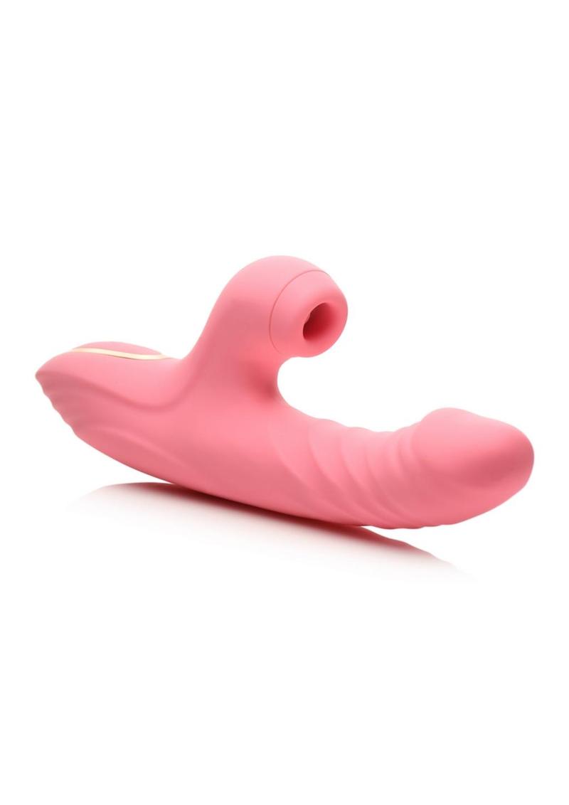 Shegasm Candy-Thrust Rechargeable Silicone Thrusting and Sucking Rabbit Vibrator - Pink