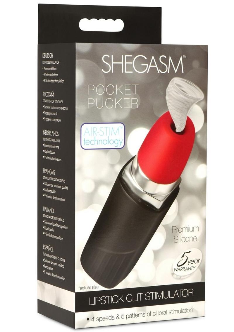 Shegasm Pocket Pucker Silicone Rechargeable Lipstick Clitoral Stimulator - Black/Red