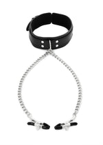 Sportsheets Collar with Nipple Clamps - Black/Silver