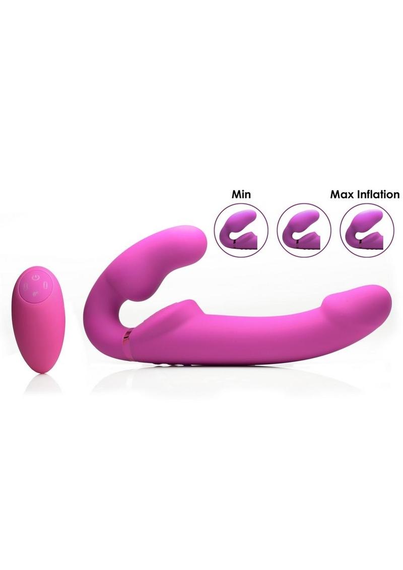 Strap U Evoke Ergo Fit Inflatable and Vibrating Silicone Strapless Strap-On with Remote Control - Pink