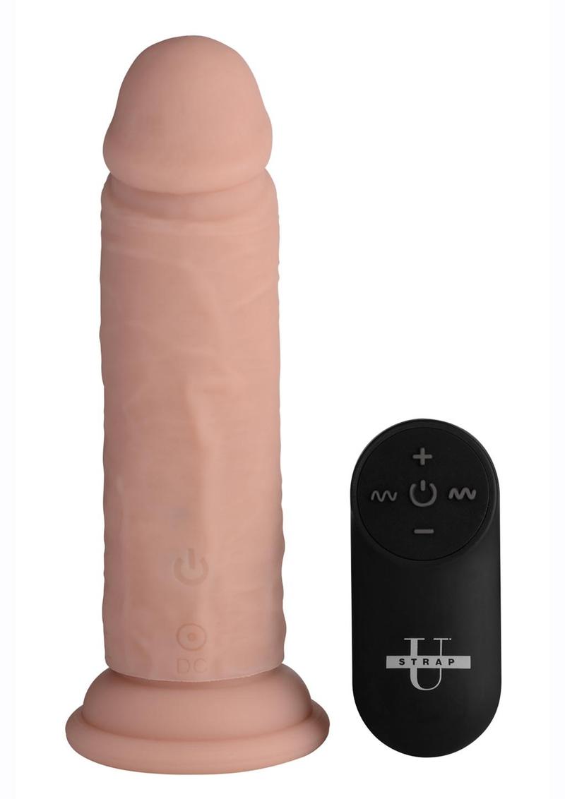 Strap U Power Player 28x Vibrating Rechargeable Silicone Dildo with Remote Control