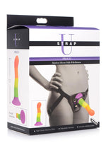 Strap U Proud Rainbow Silicone Dildo with Harness - Multicolor