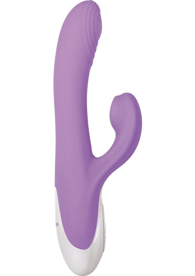 Super Sucker Rechargeable Silicone G-Spot Vibrator with Clitoral Stimulator - Pink/Purple