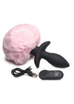 Tailz Moving and Vibrating Bunny Tails Rechargeable Silicone Anal Plug with Remote Control - Black/Pink