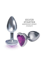 The 9's - The Silver Starter Bejeweled Heart Stainless Steel Plug - Purple/Violet