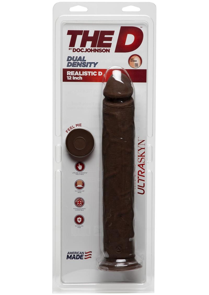 The D Realistic D Ultraskyn Dildo - Chocolate - 12in