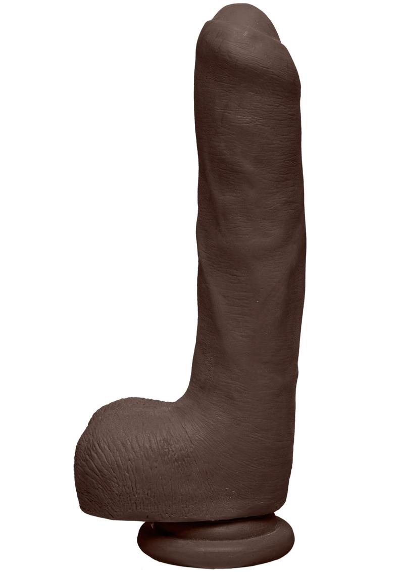 The D Uncut D Ultraskyn Dildo with Balls - Chocolate - 9in