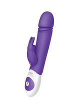 The Thrusting Rabbit Rechargeable Silicone Vibrator with Clitoral Stimulation - Purple