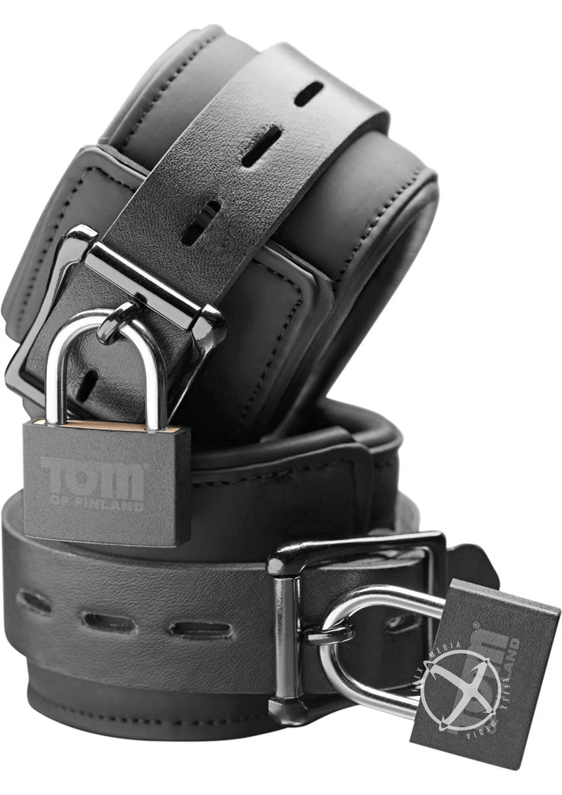 Tom Of Finland Neoprene Wrist Cuffs with Locks - Black