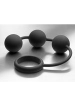 Tom Of Finland Silicone Cock Ring with 3 Weighted Balls - Black