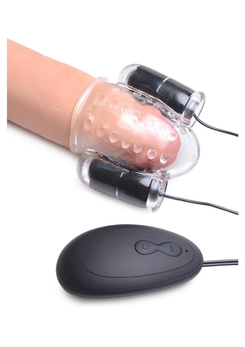 Trinity Men Twin Bullet Penis Head Teaser with Remote Control - Clear