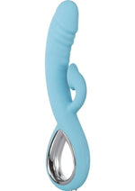 Triple Infinity Rechargeable Silicone Heated Dual Vibrator with Clitoral Suction Stimulator - Aqua/Teal