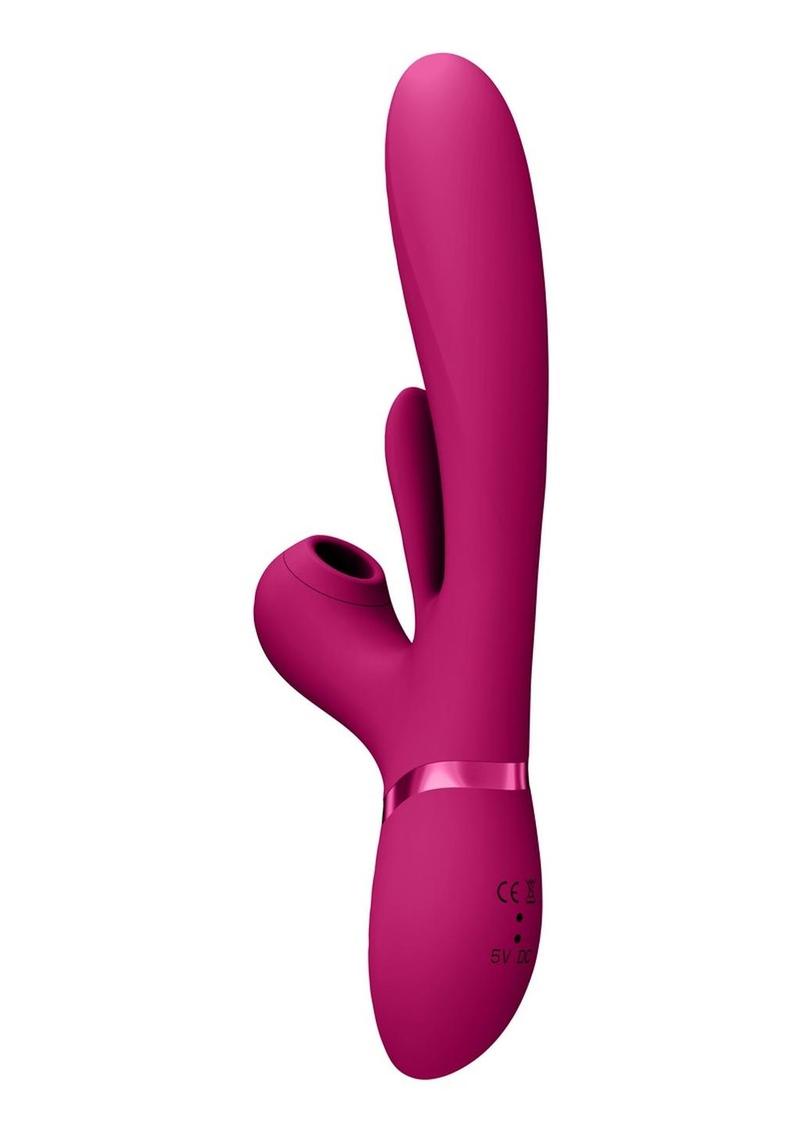 Vive Ena Rechargeable Silicone Triple Motor Thrusting G-Spot with Flapper and Air Wave Clit Stimulation Vibrator - Pink