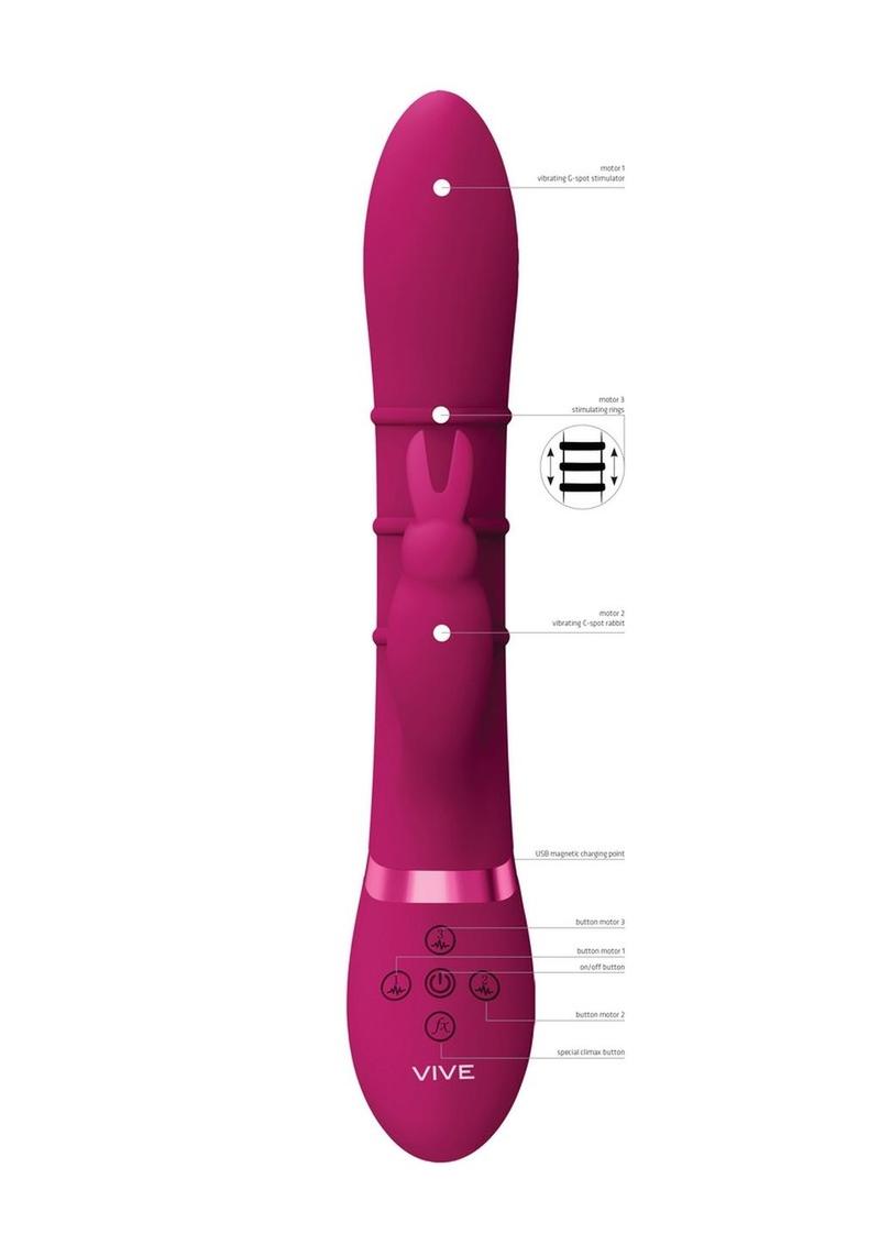 Vive Kura Rechargeable Silicone Triple Motor Up and Down Vibrating Triple Ring Rabbit - Pink