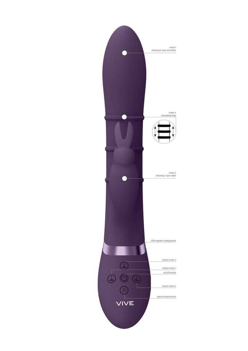 Vive Kura Rechargeable Silicone Triple Motor Up and Down Vibrating Triple Ring Rabbit