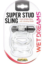 Wet Dreams Vibrating Super Stud Sling Silicone Cock Ring Waterproof - Clear