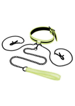 WhipSmart Glow In The Dark Collar with Nipple Clips and Leash - Glow In The Dark/Green