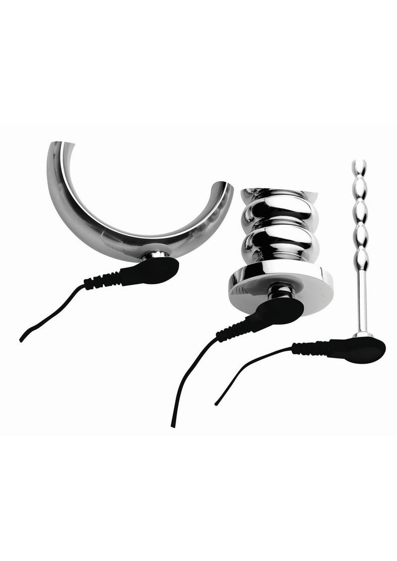 Zeus Electrosex Deluxe Voltaic For Him Stainless Steel E-Stim Kit - Silver