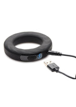 Zeus Vibrating and E-Stim Rechargeable Silicone Cock Ring with Remote Control - Black - 50mm